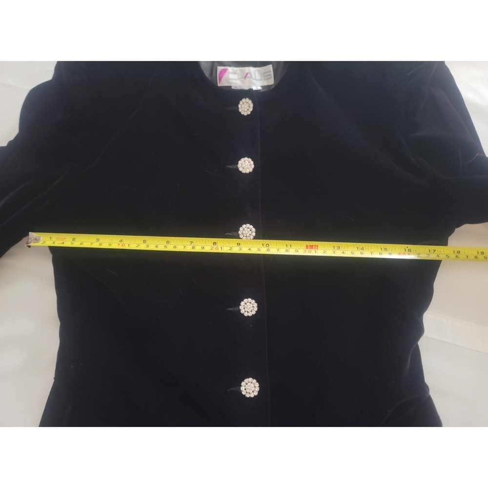 Vintage 80s 90s Chaus Black Velvet Blazer Women Size 6 Rhinestone Buttons Lined - Picture 7 of 10